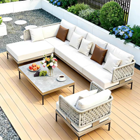 Vente directe d'usine, ensemble de canapés en tissu en forme de L pour jardin de villa moderne en plein air avec table à thé