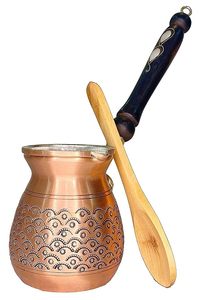 Cafetière turque en métal avec manche en bois, écologique, élégante, pour table de restaurant, utilisation en extérieur, style arabe du Golfe - Product Image 2