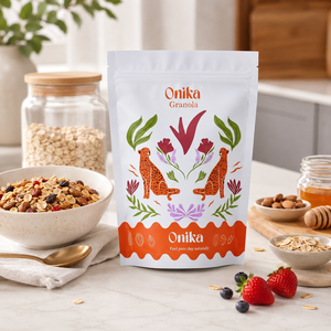 Sachet Doypack Personnalisé Refermable Qualité Alimentaire pour Granola, Flocons d'<span class=keywords><strong>Avoine</strong></span>, Muesli, 250g, Finition Mate, Ziplock, Motif <span class=keywords><strong>Arabe</strong></span> - Product Image 6