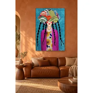 Fida Girl avec chapeau coloré et cheveux tressés, impression sur toile - Product Image 2
