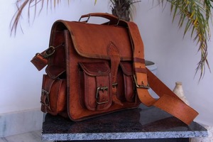 สำหรับทุกเพศ16 "กระเป๋าเมสเซนเจอร์หนังแท้สีลูกกวาดวินเทจกระเป๋าเอกสารสำนักงานขนาดใหญ่ออกแบบได้ตามต้องการสำหรับเดินทางเล่นกีฬาแล็ปท็อป - Product Image 3