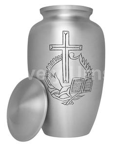 Hot Selling Engraved Silver Cross Aluminium Funeral Cremation Adult Urns for Human Ashes With Free <b>Velvet</b> <b>Bag</b> - Product Image 2