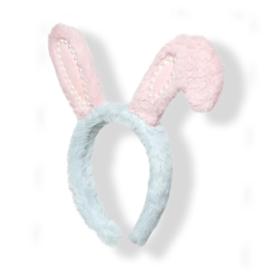 Phong cách ngọt ngào đào tai thỏ Headband Pink & White với ngọc trai vải và Polyester hairband - Product Image 3