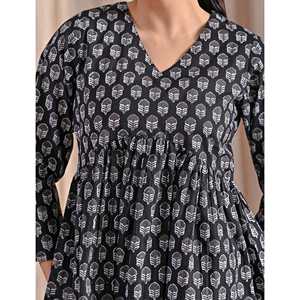 <b>Black</b> Jaipuri Block Printed Cotton Peplum <b>Top</b> Ladies' Long Floral Embroidered Office <b>Tops</b> Asymmetrical Collar Lace Decoration XL - Product Image 2