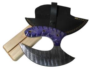 Cuchillo Ulu Hecho a Mano de Alta Calidad, Hoja de Damasco de 6.25 Pulgadas, Mango de Madera Trenzada Púrpura Exótica Ecológica, Funda de Cuero - Product Image 2