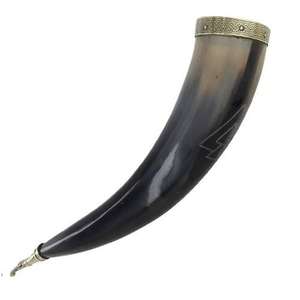 Corne à boire en véritable corne de buffle sculptée à la main par des artisans indiens avec des bordures en laiton de qualité souvenir vikings - Product Image 1