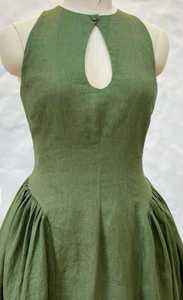 Robe mi-longue en lin personnalisée motif trou de serrure Vintage sans manches mariage Cocktail demoiselle d'honneur robe de Cocktail poches robe en lin solide - Product Image 3