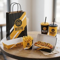 Ensemble d'emballages personnalisés pour restaurants, restauration rapide, emballages à emporter pour hamburgers, frites, gobelets, sacs en papier, logo personnalisé, Embalaje Restaurante