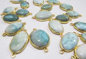 8x10mm Naturel Bleu Larimar Cabochon 925 Sterling Silver Fine Gold Vermeil Ovale Lunette Réglage Christian Charme Connecteurs pour - Product Image 6