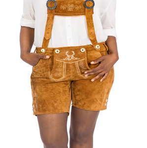 100% haut de haute qualité en cuir bavarois véritable Lederhosen Shorts pour femmes élégant et respirant poche Logo bouton décoration - Product Image 4