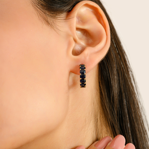 Pendientes de aro pequeños de zafiro azul de piedras preciosas naturales para uso diario, joyería de oro amarillo K14 Real para mujer, piedra natal de septiembre - Product Image 4