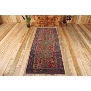 Tapis turc vintage 3,4x9,2 pieds, tapis patchwork rouge - Product Image 1