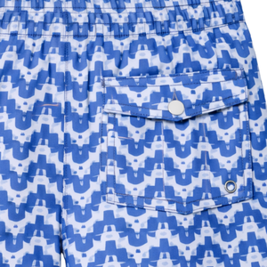 Shorts de bain recyclés pour hommes, motif bleu Elephant Palace, séchage rapide, avec poches à cordon élastique à la taille - Product Image 4