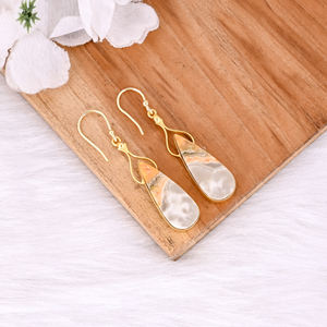 <b>Bumble</b> <b>Bee</b> Jasper Pear Gemstone Yellow Gold Plated Brass Dangler Earrings Classic Engagement Wedding Gift <b>Jewelry</b> Elegant Brass - Product Image 3