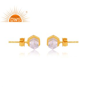 Meilleure vente argent sterling plaqué or 18k cristal Quartz pierre précieuse conception crayon boucle d'oreille demi-fine fabricant de bijoux - Product Image 3