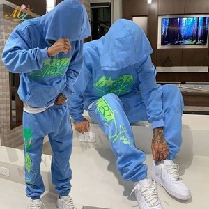 Custom Color Blocked Patchwork Hoodie and <b>Sweatpants</b> Set Heavyweight 100% Cotton Baggy Tracksuits for Men Women for Winter - Product Image 3