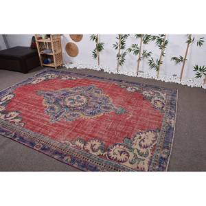 Alfombra turca Vintage, tejido plano de lana roja y morada, patrón de retazos de 6,8 'X 9,7 'para decoración para sala de estar, uso de pasillo, respaldo de látex - Product Image 3
