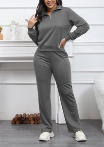 Sweat-shirt demi-zip surdimensionné pour femmes jambe large décontracté pour salon ensemble 2 pièces tenues bouton décoration correspondant sweats à capuche vierges - Product Image 3