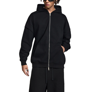 2025 sweat à capuche zippé surdimensionné personnalisé blanc 100% coton polaire goutte épaule Vintage Boxy Streetwear à capuche pour hommes - Product Image 5