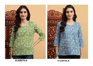 Haut court en rayonne de coton chic Kurti pour femme idéal pour l'été avec une touche ethnique moderne disponible pour l'exportation depuis l'Inde - Product Image 5