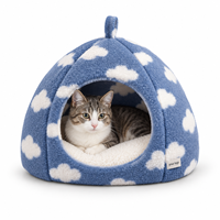 Lit pour chat Yangyangpet moderne en jacquard sherpa, doux et moelleux, en forme de dôme, pour chats d'intérieur, chaleur et soulagement de l'anxiété, amovible et lavable