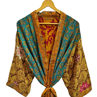 Fait à la main indien Vintage soie recyclée Sari Kimono Patchwork Kimono Robe Bikini couvrir vêtements de nuit longue Robe,