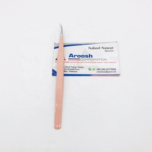 คีมหนีบขนตาสแตนเลสเคลือบพีชติดเพชรปลายเงิน45องศาชนิดทนทานและแหลม - Product Image 2