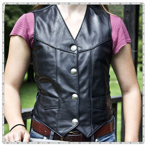 Chaleco de motorista de piel de vaca para mujer, chaleco de motocicleta de cuero Premium para mujer, chaleco clásico de motorista de piel de vaca - Product Image 4