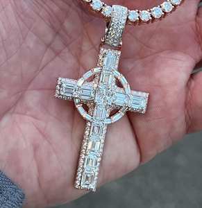 925 Silver Custom Letter <b>Cross</b> Pendant Round Moissanite Diamond Hip Hop Jewelry Iced Out <b>Charm</b> Necklace Birthday Gift - Product Image 1