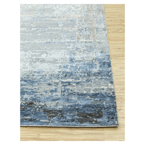 Tapis Tattvam bleu noué à la main en laine et soie de bambou LRB-9032 pour salon/chambre, motif abstrait rectangulaire, fabriqué en coton - Product Image 4