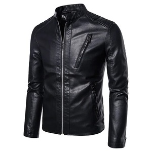 Automne hommes moto veste en cuir solide col montant blanc coupe-vent manteau respirant mode décontracté Streetwear pour le printemps - Product Image 2