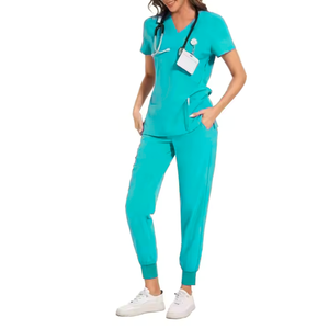 Top de manga corta con cuello en V para mujer y pantalones Jogger, conjunto de exfoliación médica con bolsillos para médicos, elástico y transpirable - Product Image 6