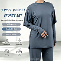 Ensemble de sport modeste 2 pièces OEM personnalisé pour femme : haut long et pantalon large, tissu anti-transparence, séchage rapide, respirant, tenue de sport islamique