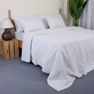 Handmade Solid White Multicolored Thread Work Cotton <b>Kantha</b> <b>Quilt</b> Soft Warm Winter Blanket Printed Pattern for Heavy Winters - Product Image 1