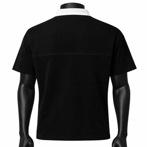 Camiseta Polo Personalizada para Hombre, Negra con Cuello en Contraste Blanco, Camiseta Polo Lisa, Fabricante de Marca Privada OEM ODM - Product Image 2