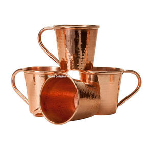 Ensemble de 4 tasses en cuivre pur en cuivre massif Tasse ronde en cuivre avec poignée du fabricant indien Drinkware - Product Image 2