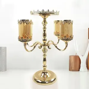 Support/bougeoir d'ouragan en métal enduit noir d'aspect de luxe de conception de qualité supérieure avec couvercle en verre pour la décoration de mariage/maison/hôtel - Product Image 5