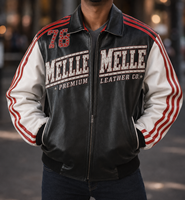 Blouson universitaire en cuir de vachette véritable pour homme, style urbain, broderie logo personnalisé position avant, fabricant en gros