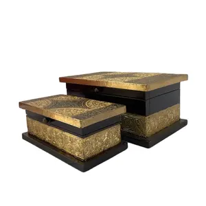 Nuova scatola di montaggio in ottone di legno di design di lusso S/2 all'ingrosso di dimensioni personalizzate per la decorazione domestica