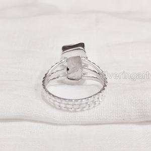 Joyería de piedra en bruto, anillo para mujer, piedra preciosa Natural cruda de cuarzo rosa, piedra natal de abril, 3 bandas dotadas, anillo de Plata de Ley 925 oriental - Product Image 6