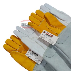 Gants de soudeur ISONZ jaunes en cuir véritable, anti-coupure et anti-impact, doublure résistante à la chaleur pour la soudure - Product Image 6