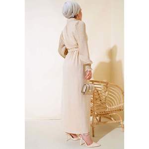 Robe en lin à manches plissées Beige - Product Image 4