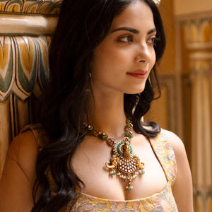 Collier Majestic Gajaah en argent 925, la Menagerie Royale, paon et éléphant, avec diamants Polki et émeraudes, bijoux de déclaration - Product Image 2