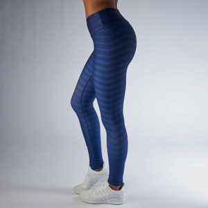 High Waist Full Length Yoga <b>Leggings</b> <b>Navy</b> Blue Striped Four-Way Stretch Seamless Sports Pants - Product Image 3