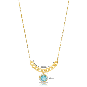 Forma redonda Paraiba CZ piedra encanto collar venta al por Mayor turco 925 joyería de plata colgante hecho a mano - Product Image 2
