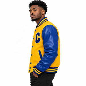 Chaqueta Letterman personalizada de Cosh International en amarillo y azul de moda para hombre con bordado del parche C - Product Image 5