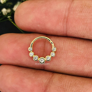 14K Solid <b>Gold</b> Bezel Set Diamond Daith Clicker Fine Jewelry. - Product Image 5