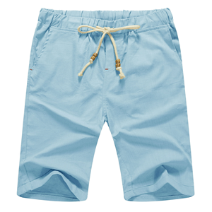 Logo personnalisé OEM Design 100% Lilen Short de surf décontracté uni bleu ciel pour homme Coupe régulière écologique avec cordon de serrage Entraînement - Product Image 1
