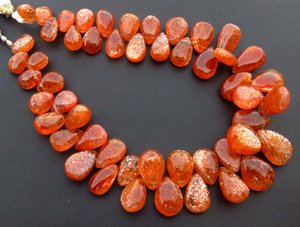 ลูกปัดลูกแพร์ผิวเรียบลายซันสโตนสีส้มสวย8-14มม. 8เส้นประกายสีรุ้งธรรมชาติขัดเงาใช้เป็นเครื่องประดับ - Product Image 4