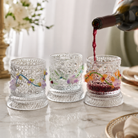 Copa de Vino Giratoria de Lujo con Diseño Floral de Cristal, Vaso Texturizado para Vino, Whisky, Cócteles y Regalos